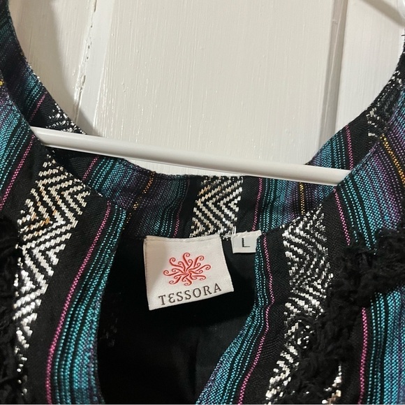 Tessora Long Dress Blue Metallic Stripes Large M2 - Picture 4 of 8